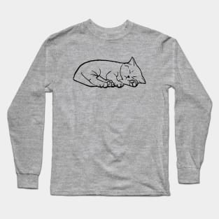 Cute kitten, sleeping kitty (black line drawing) Long Sleeve T-Shirt